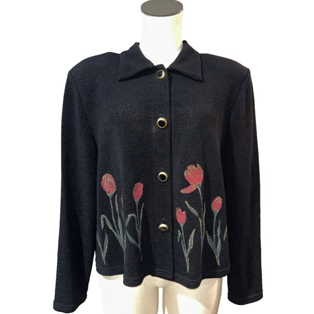 Positive Attitude Women's Vintage Knit Tulip Print Jacket size XL no size tag